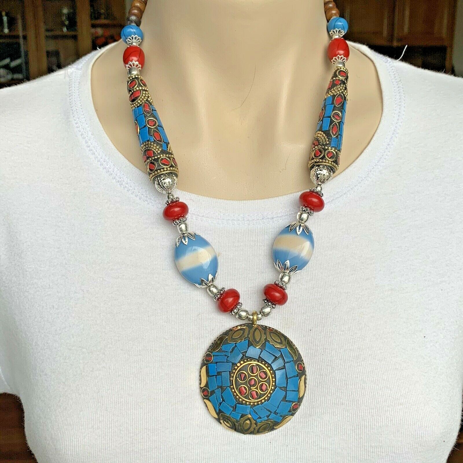 Handmade Necklace – Nepalese Tibetan Tribal Ethnic Coral Lapis Jewellery NL-106
