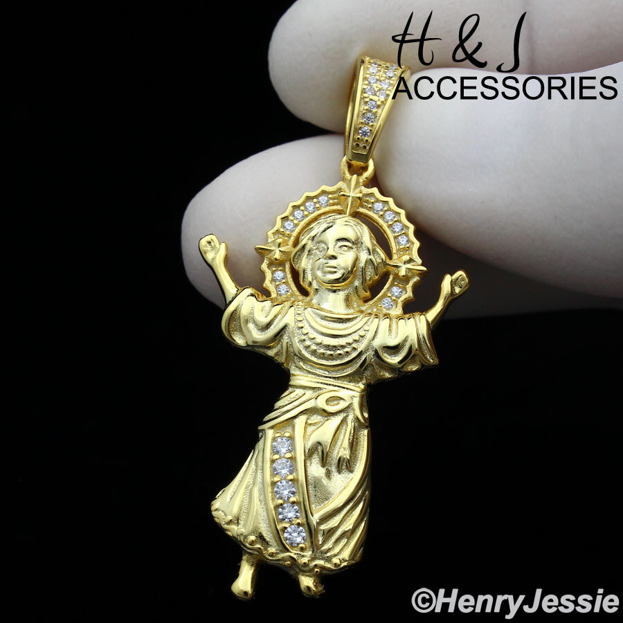 925 STERLING SILVER 16-24″X2MM GOLD PLATED CUBAN CHAIN CZ BABY JESUS PENDANT*245