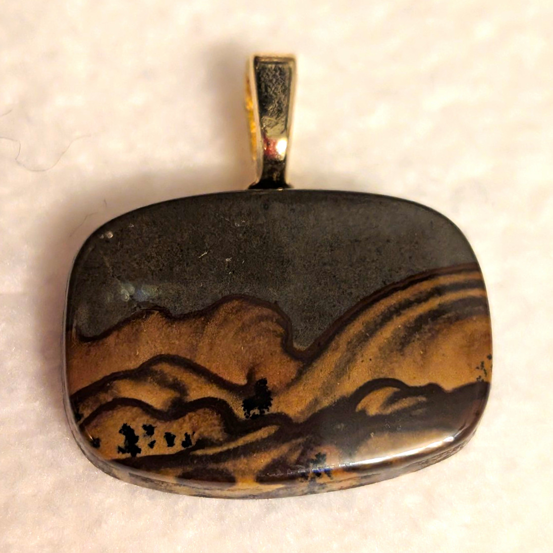 Rectangle Jasper Pendant Brown/Gray Scenic Nature Bail No Chain