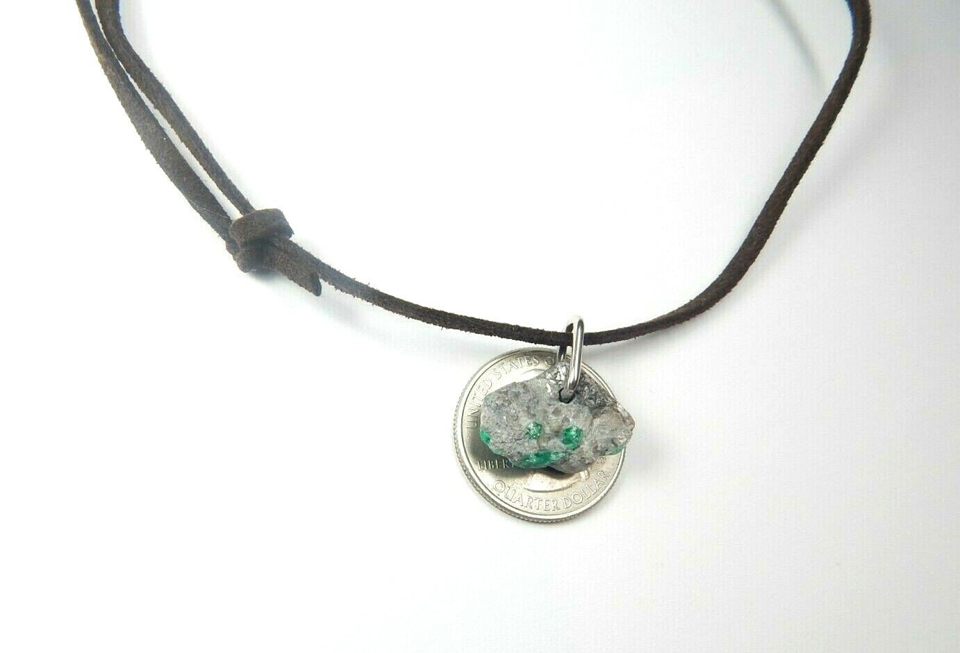 Colombian Emerald Raw MineraL Beryl 12.00 Cts Silver- Leather Necklace Muzo Mine