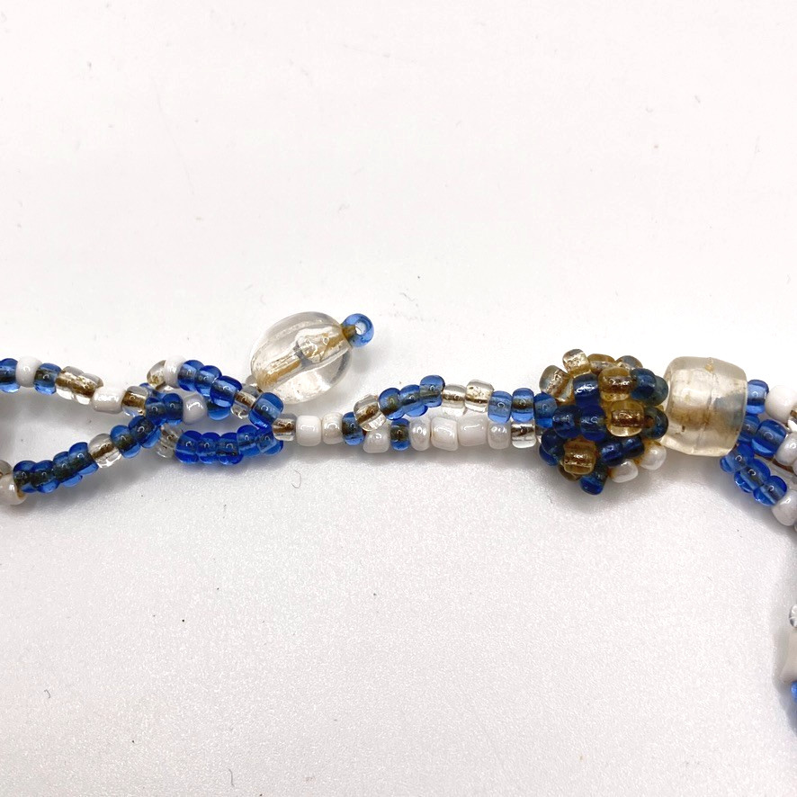 Blue glass seed bead necklace 46cm multi strand vintage Boho costume jewellery
