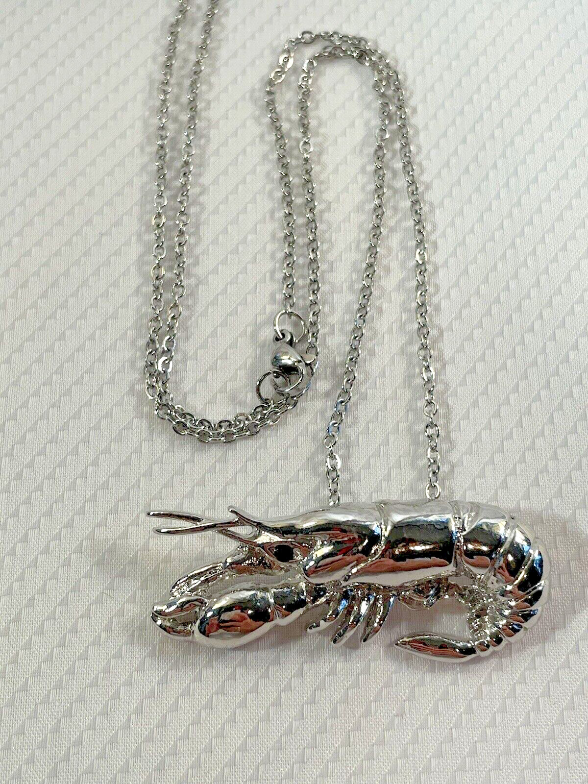 Crawfish Lobster Charm Pendant Necklace 20” Stainless Chain Coastal Jewelry NEW