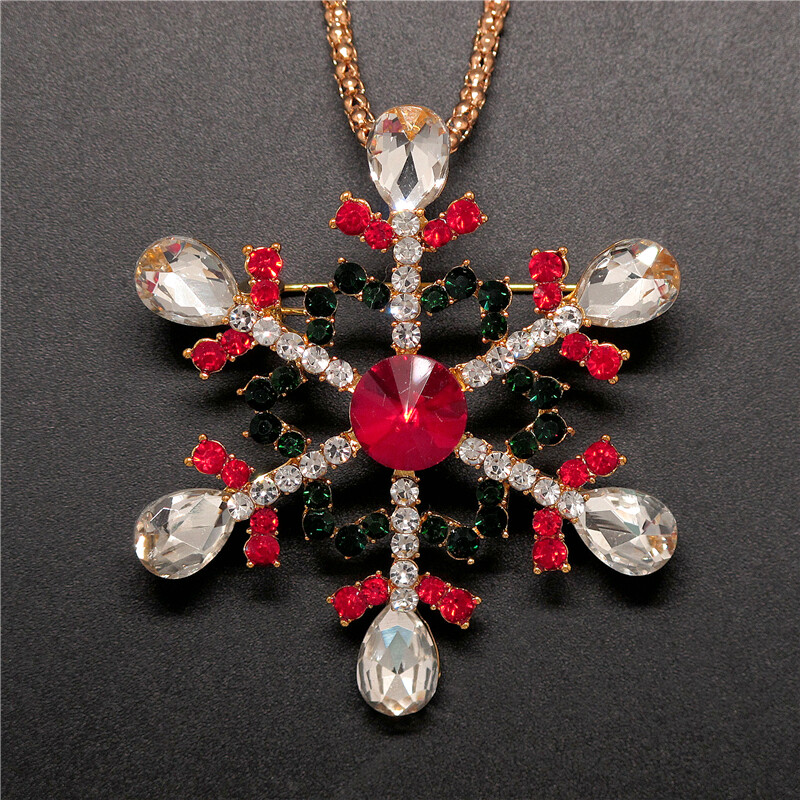 New Rhinestone Christmas Snowflakes Crystal Pendant Fashion Women Necklace