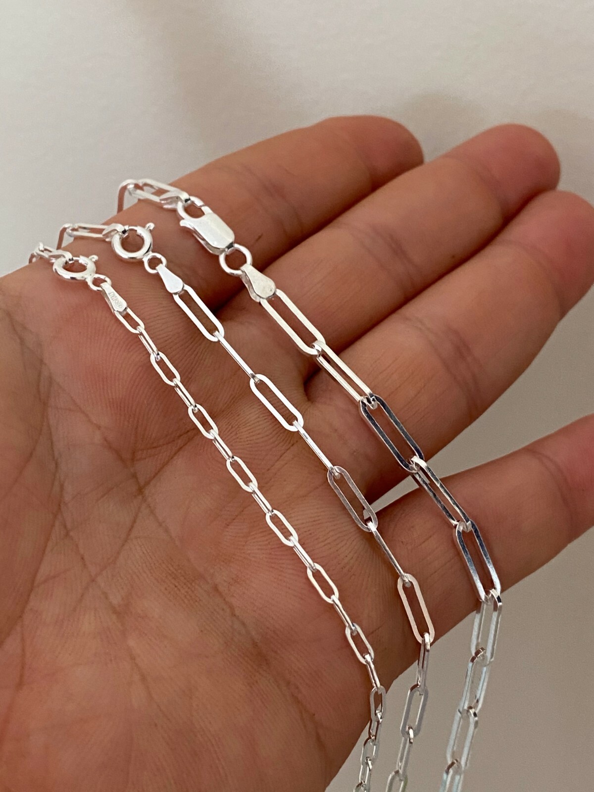 Solid 925 Sterling Silver Paperclip Rolo Chain 2.5mm – 4mm Cable Necklace Italy