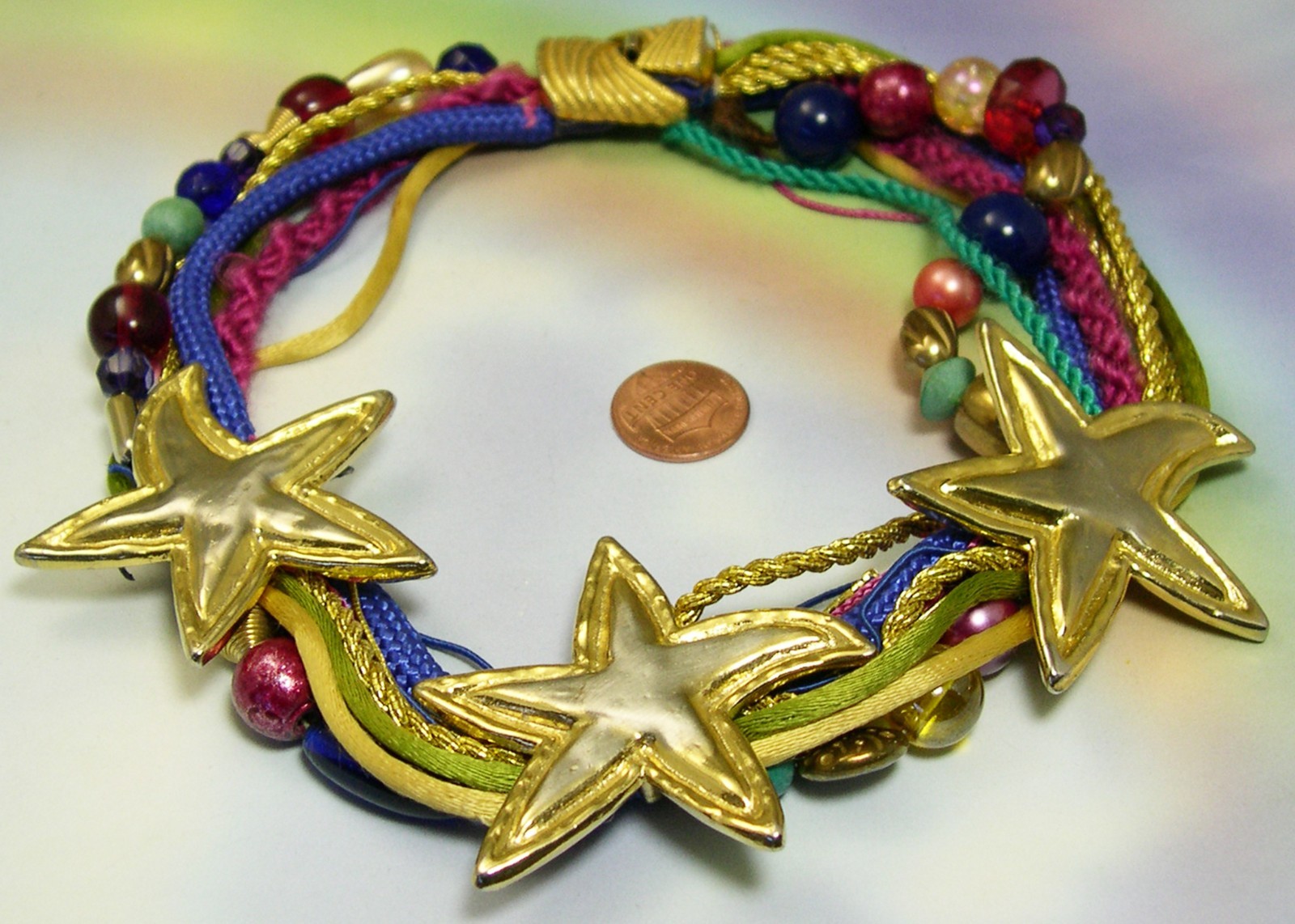 Vintage Starfish Necklace LONNIE LOVNESS Multi strand glass beads CHUNKY Boho