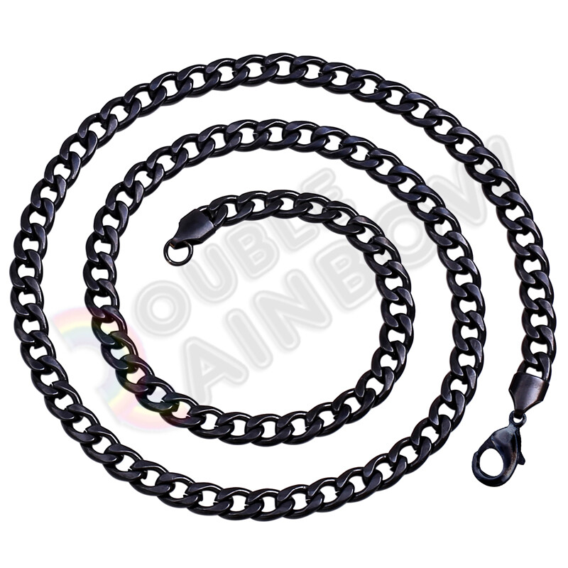 Men’s Women’s Stainless Steel Necklace Black Plated Cuban 3-12mm Chain 18-36″
