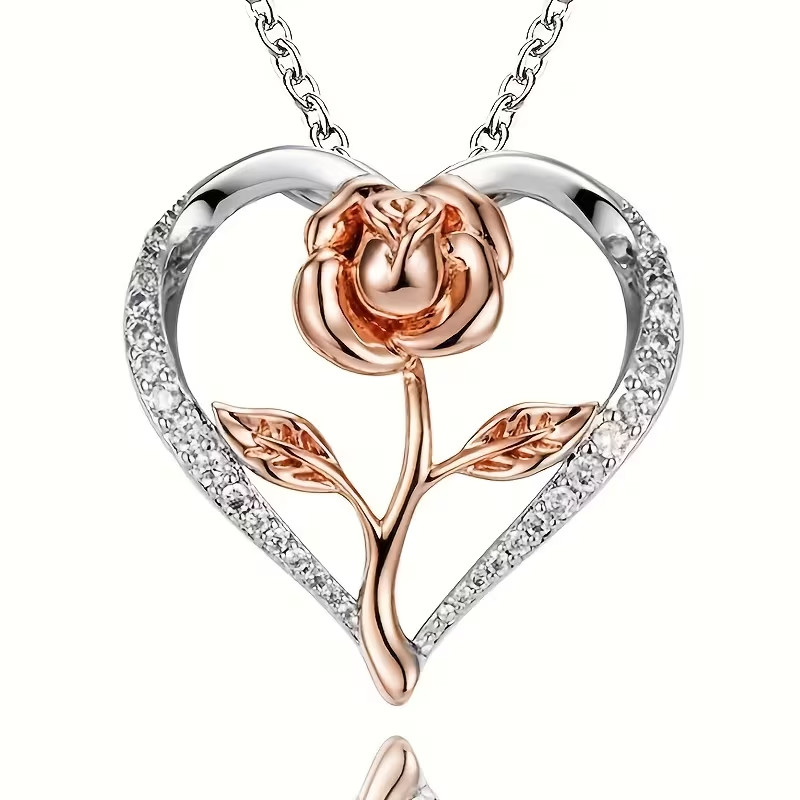Heart-shaped rose necklace, Perfect Valentine necklace Gift box