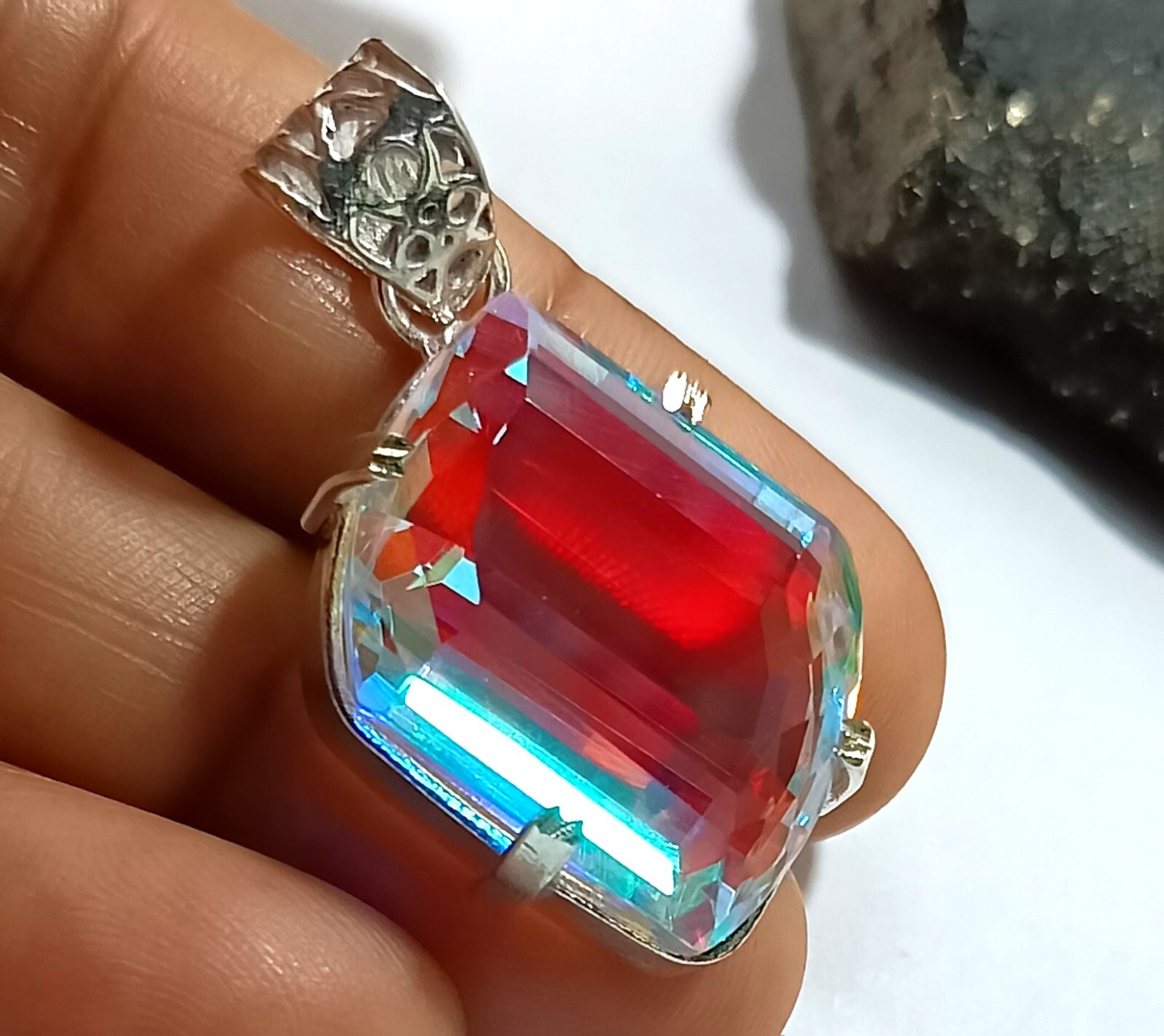 45.57 Ct EGL Certified Natural Mystic 925 Solid Silver Pendant Loose Gemstone