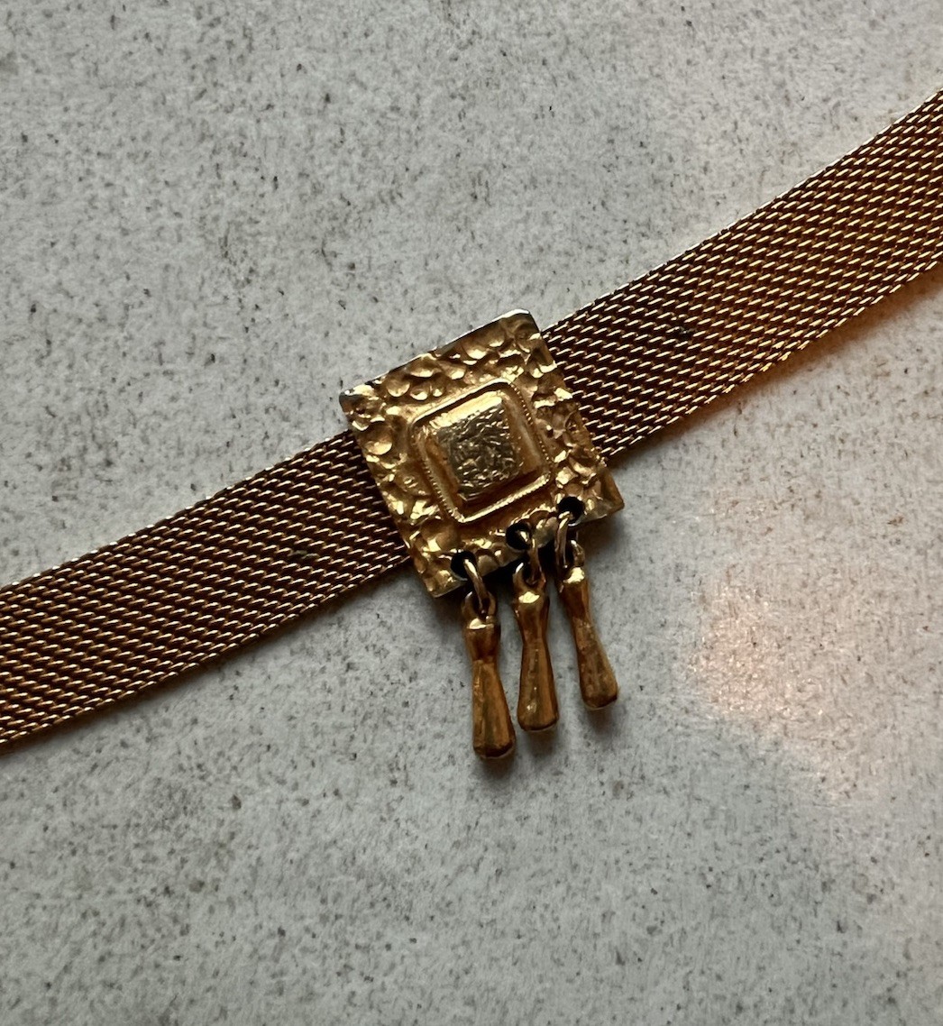 Florenza Gold Tone Mesh Choker Necklace Adjustable 12.5-16” Rare Piece! H4