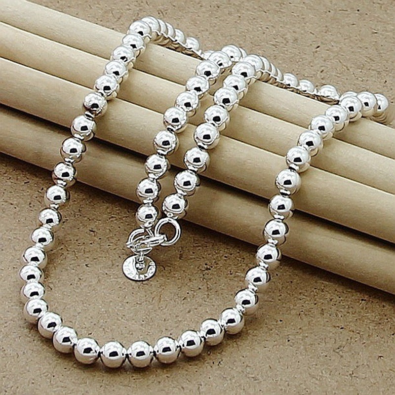 16″-20″ Women’s 925 Sterling Silver 6mm Ball Beads Chain Necklace #N262
