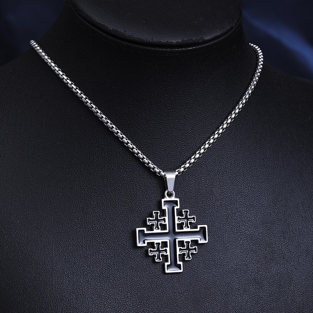 Stainless Steel Jerusalem Cross pendant + 60cm (23.6in) rounded box chain