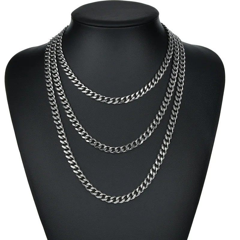3.5-7mm” Stainless Steel Silver Chain Cuban Curb Womens Mens Necklace 3/5/7mm