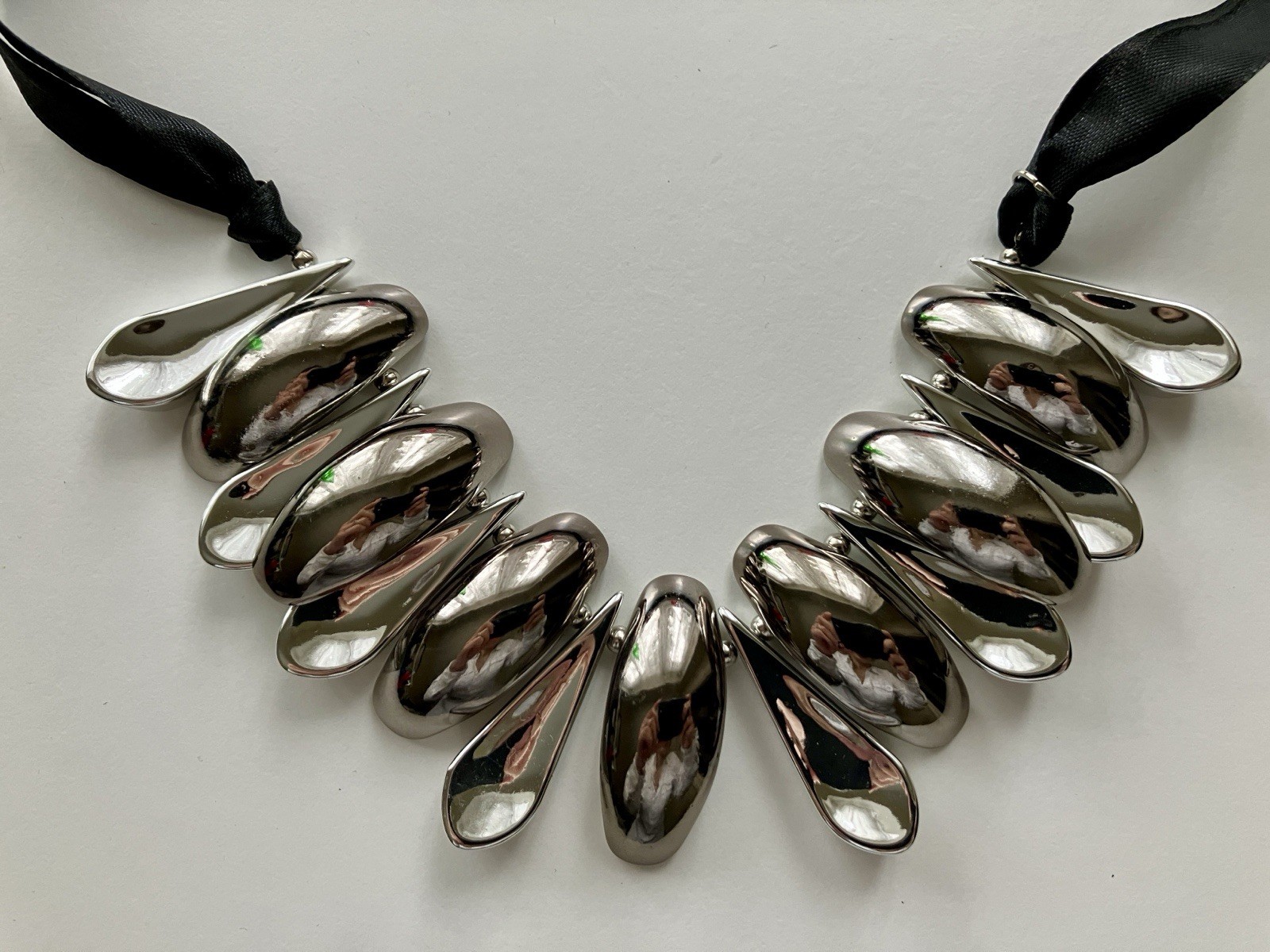 Statement Silver Gunmetal Tone Collar Necklace Nugget Choker Bib Adjustable Ties