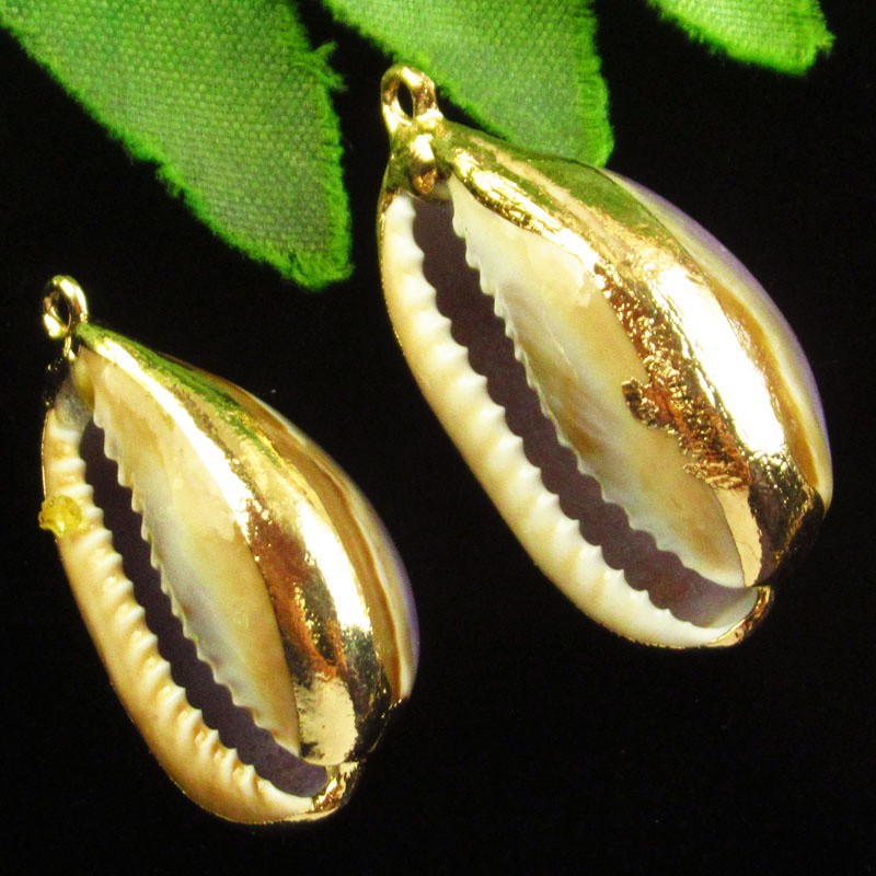 6Pcs 30x18x14mm Gold Plated Natural Seashells Crafts Pendant Bead BK119
