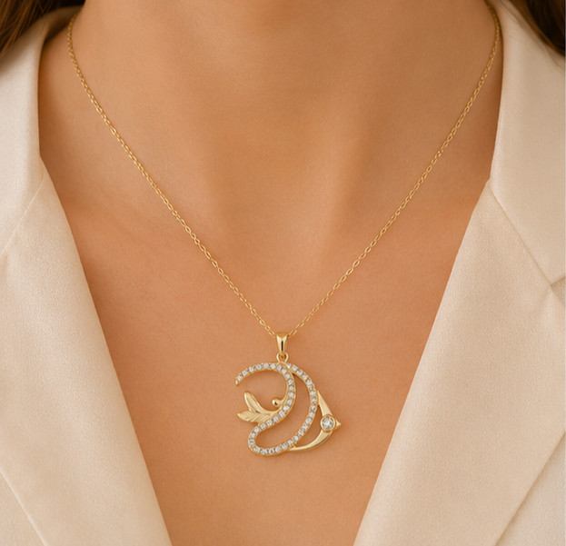 1.50ct Round Cut Simulated Diamond Stunning Fish Pendant 14k Yellow Gold Plated