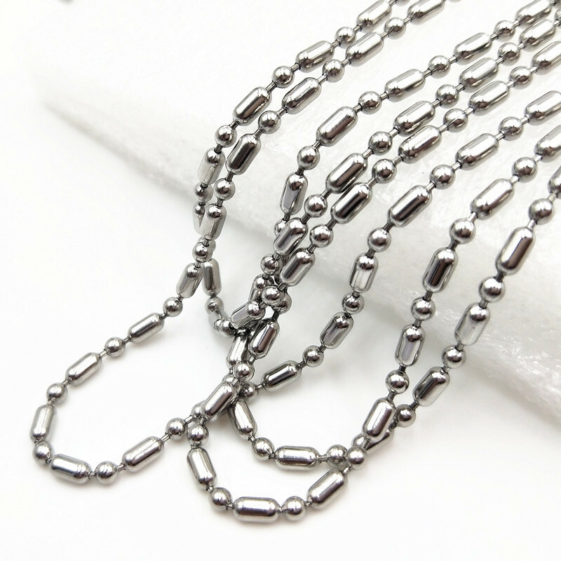 3mm Wholesale Real Stainless Steel Bead Ball&Oval Chains Necklace 16”-36”
