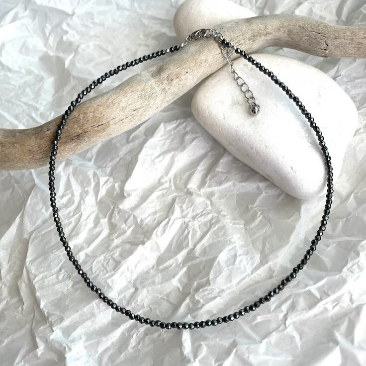Hematite 2mm Tiny Beaded Choker Healing Dainty Women Boho Crystal Necklace Gifts