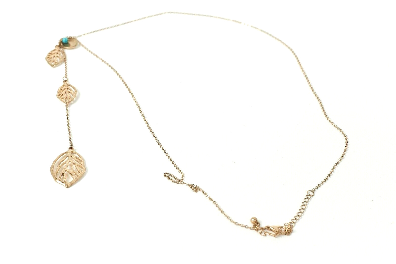 Gold Tone Open Metalwork Triple Leaf “Y” Necklace 24″ long + 3″ extender