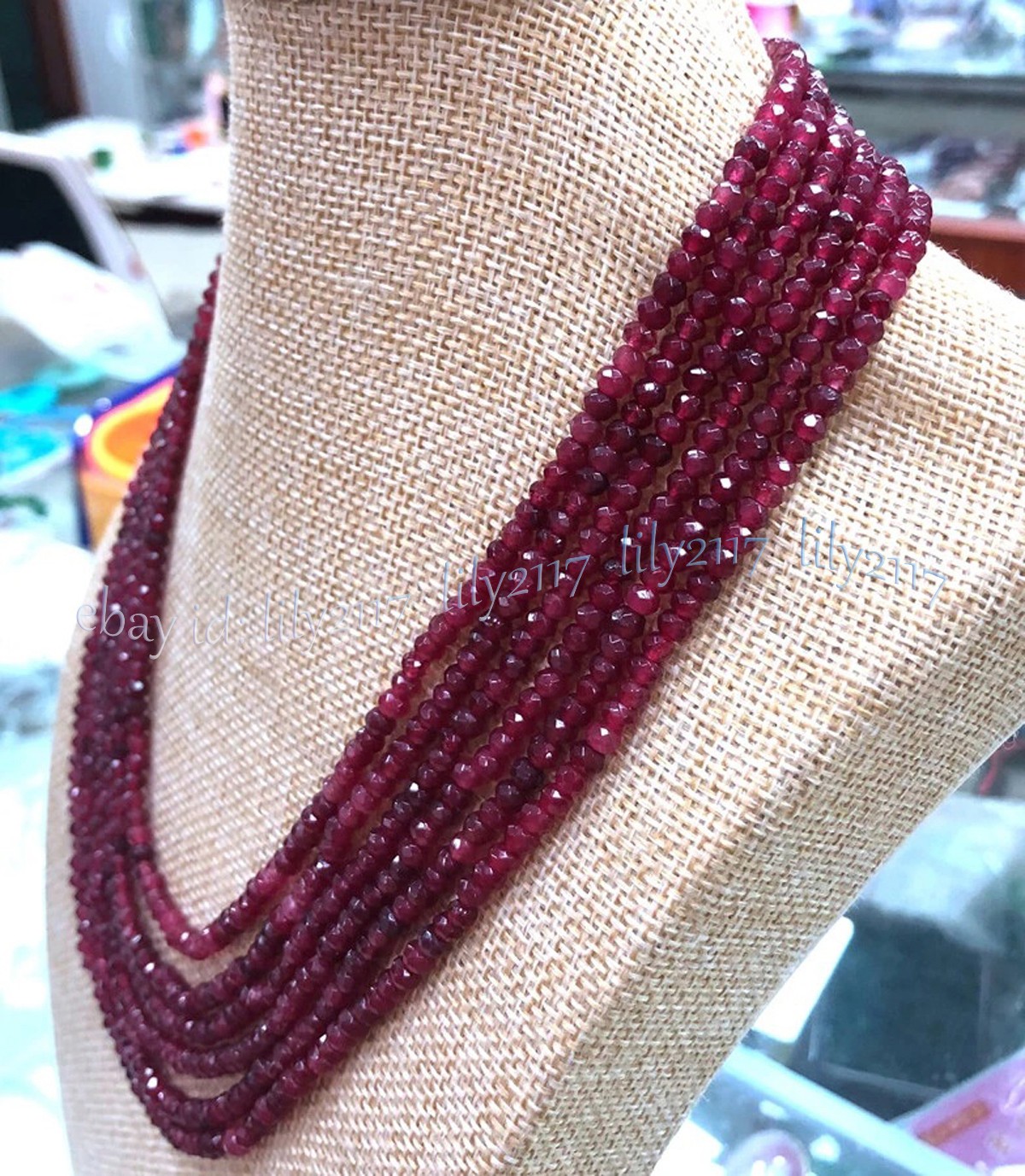 6Rows 2x4mm Natural Red Garnet Faceted Rondelle Gemstone Beads Necklace 17-22 in