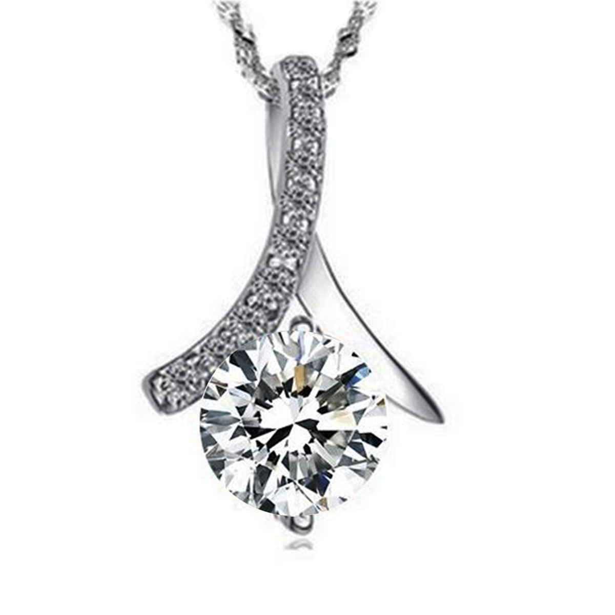 Cyrstal Necklace 14k White Gold Plated Cubic Zirconia Women Jewelry 18″