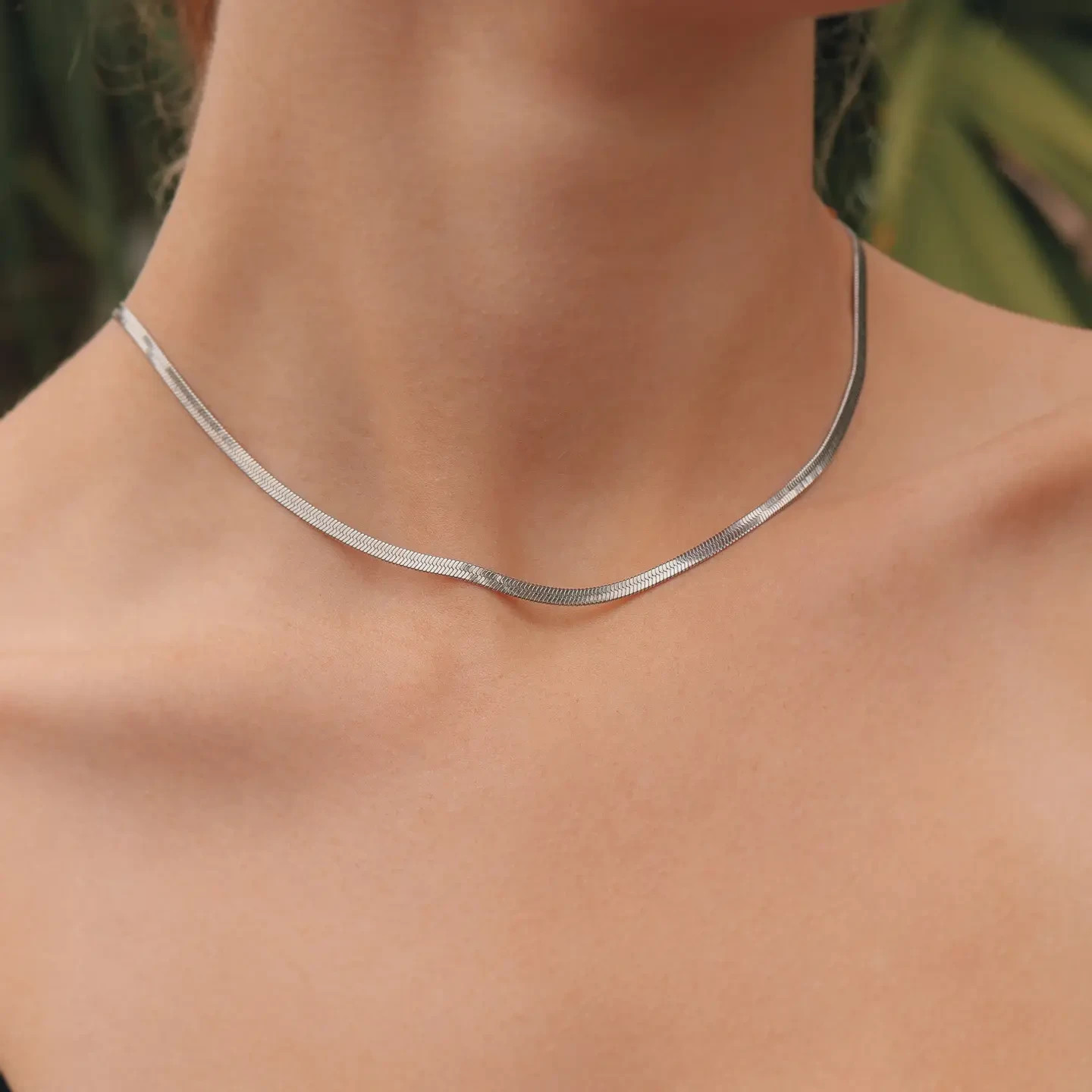 Stainless Steel 3mm Herringbone Chain Necklace 14″