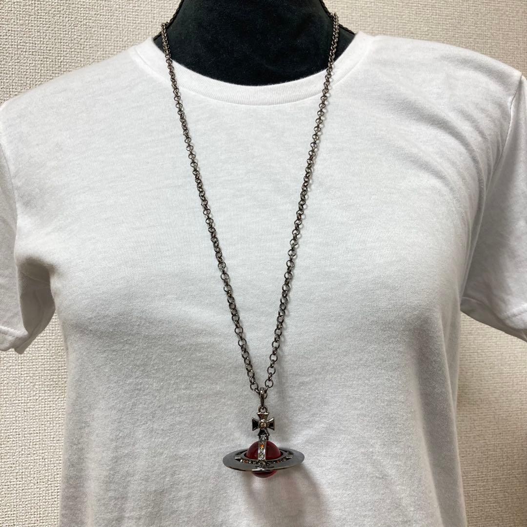 Vivienne Westwood Necklace Small Orb Red Gunmetal Top 4.5cm w/Pouch NO BOX