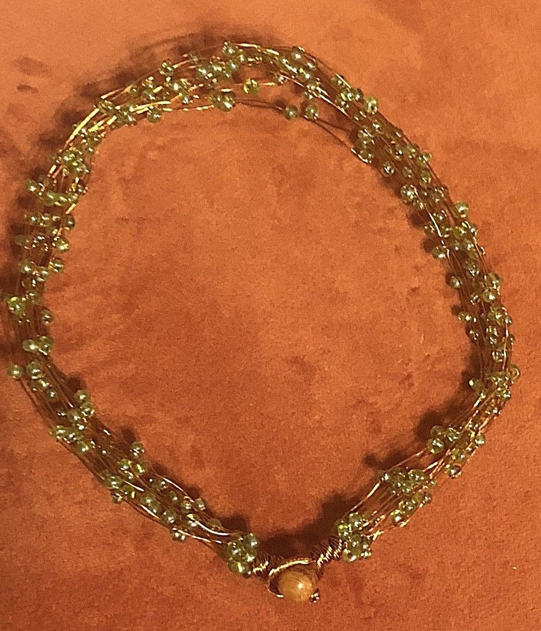 Mi Linea Green Beaded Copper Wire Multi-strand Choker Necklace NWOT