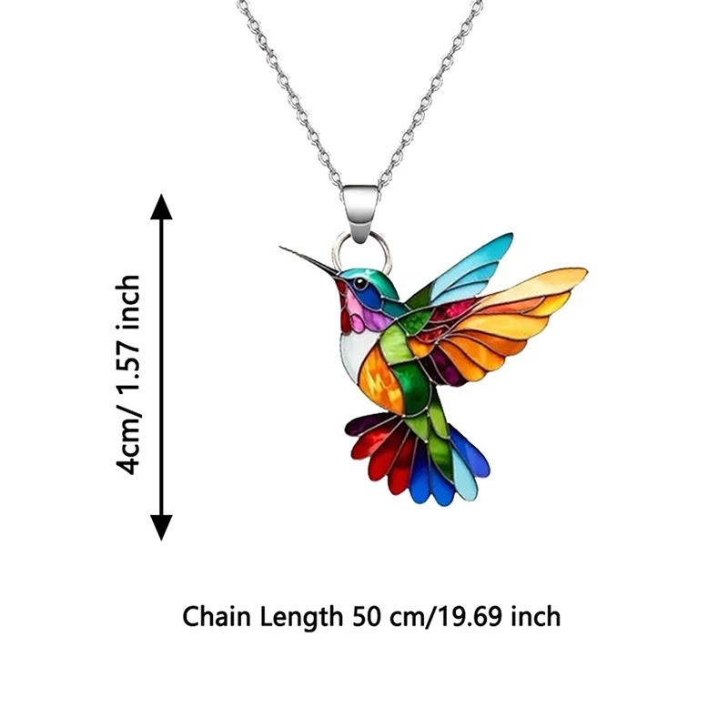 Colorful Hummingbird Pendant Necklace Rainbow Enamel Bird Charm Women Gift Chain