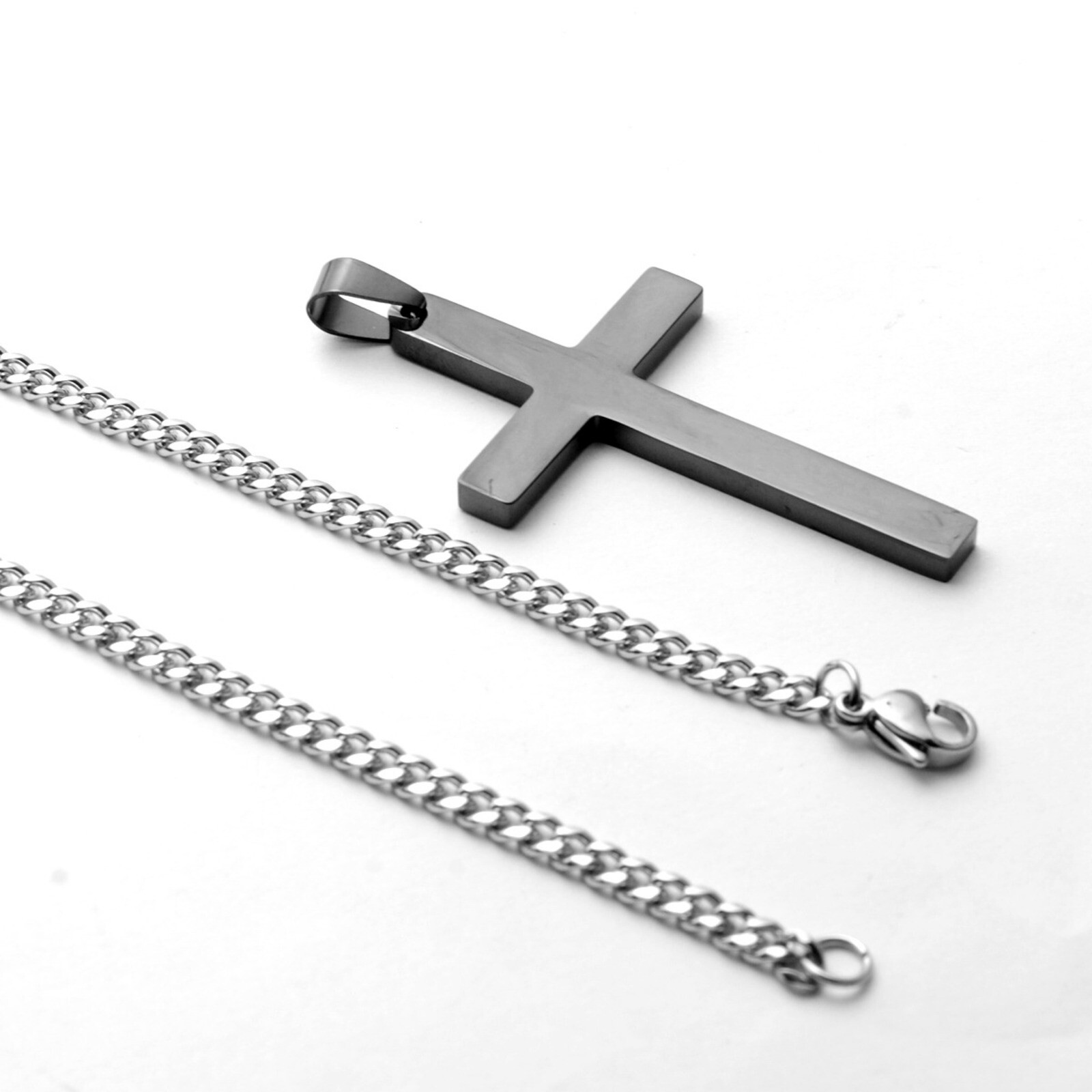 Stainless Steel Plain Silver Jesus Cross Crucifix Pendant Necklace Mens & Womens