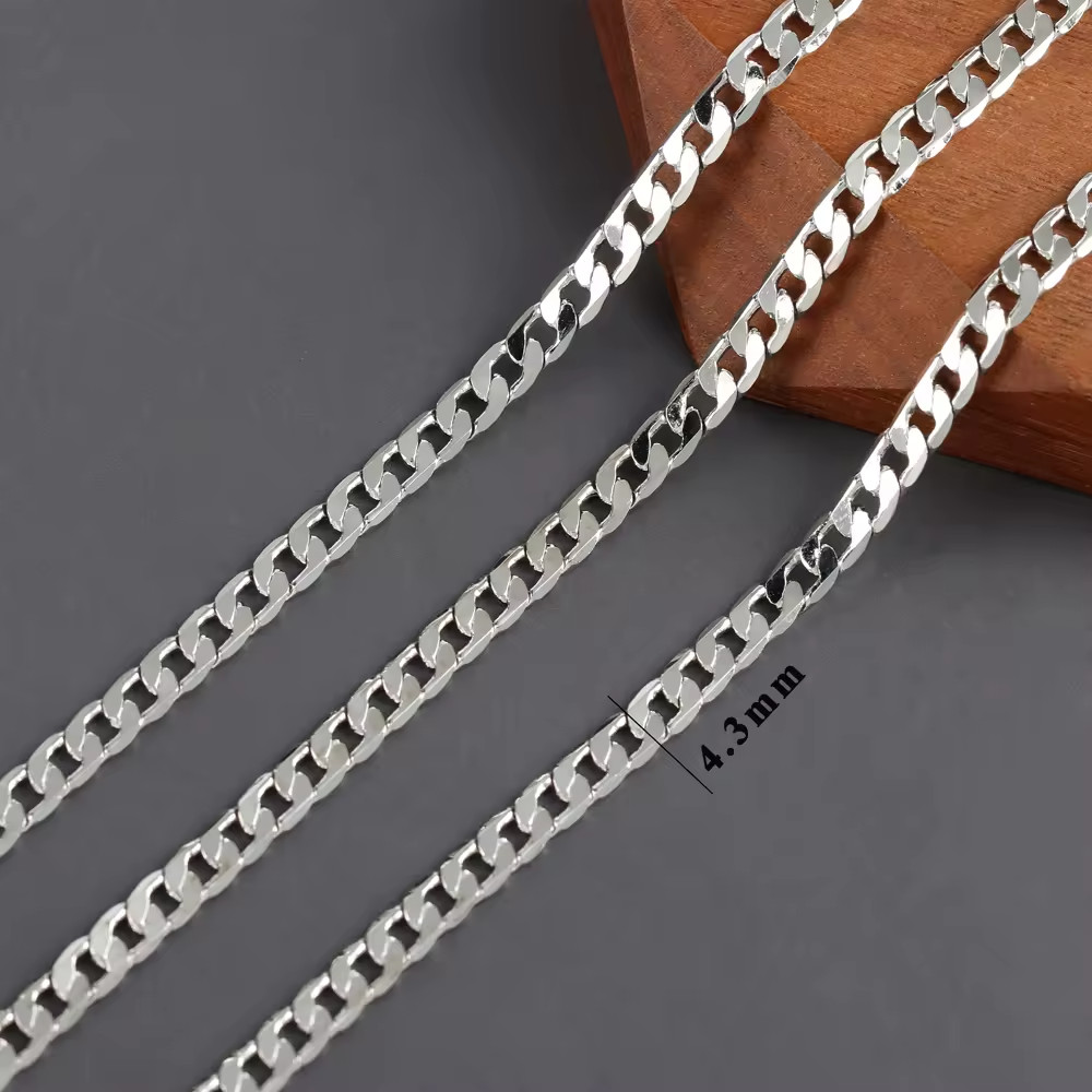 Silver Rhodium Plated Curb Link Chain Necklace 4.3mm 17″ High Quality RC27201-17