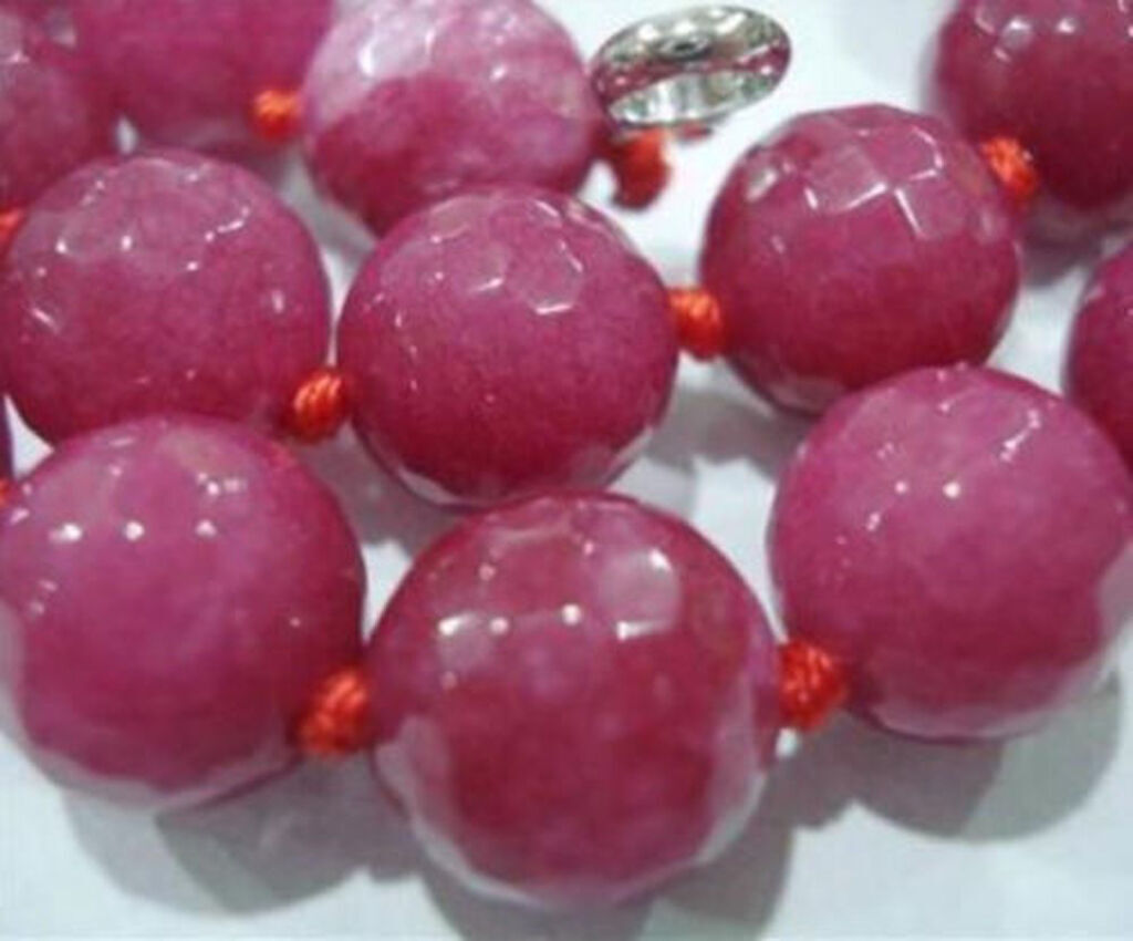 10mm Faceted Rose Red Jade Round Gemstone Beads Necklace Jewelry 18” AAA