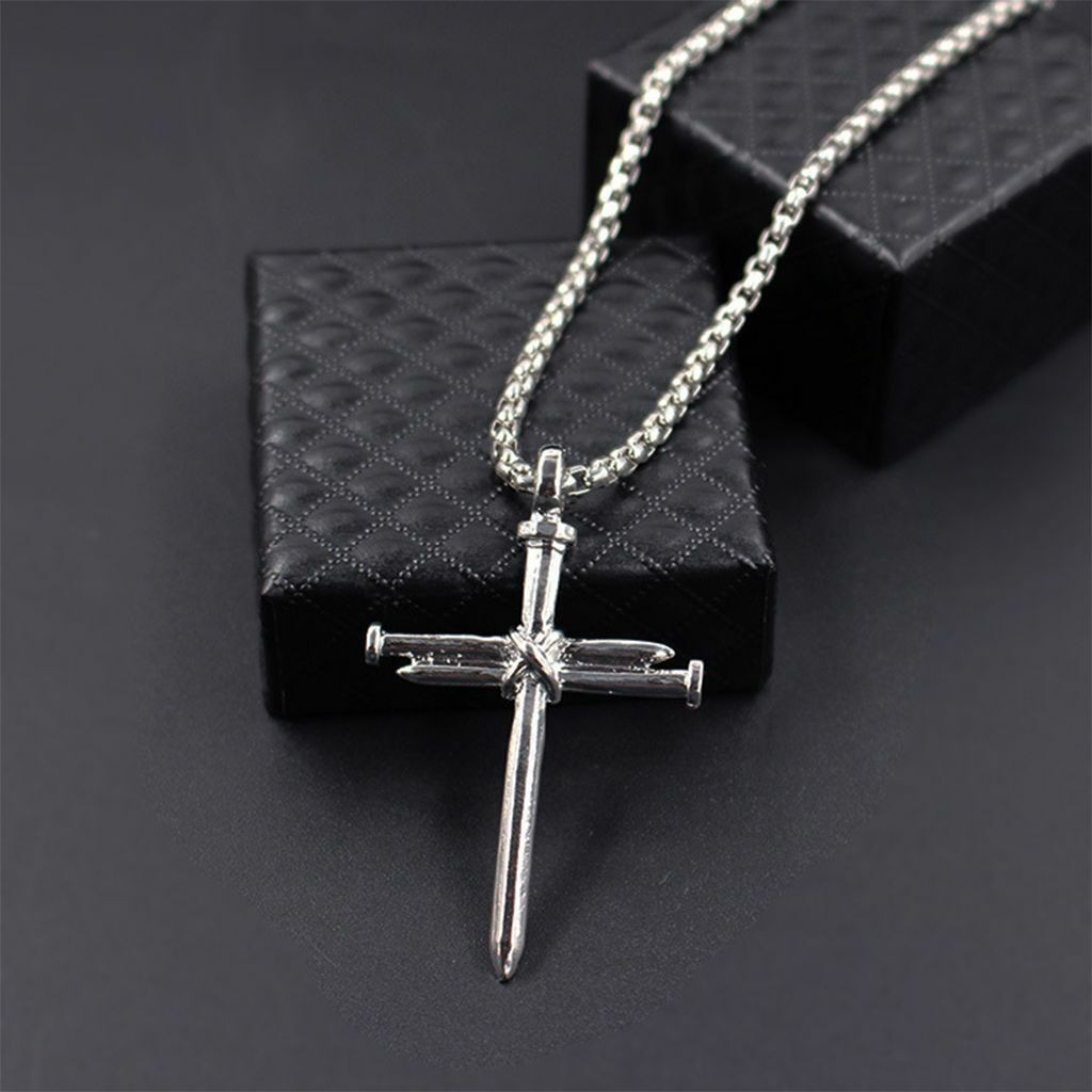 Boys Mens Stainless Steel Vintage Cross Pendant Necklace Men Women Silver Black