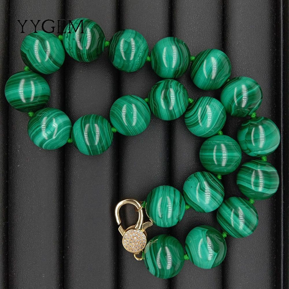 Natural AAA Grade 20mm Green Malachite Round Smooth Gemstone Necklace 46Cm