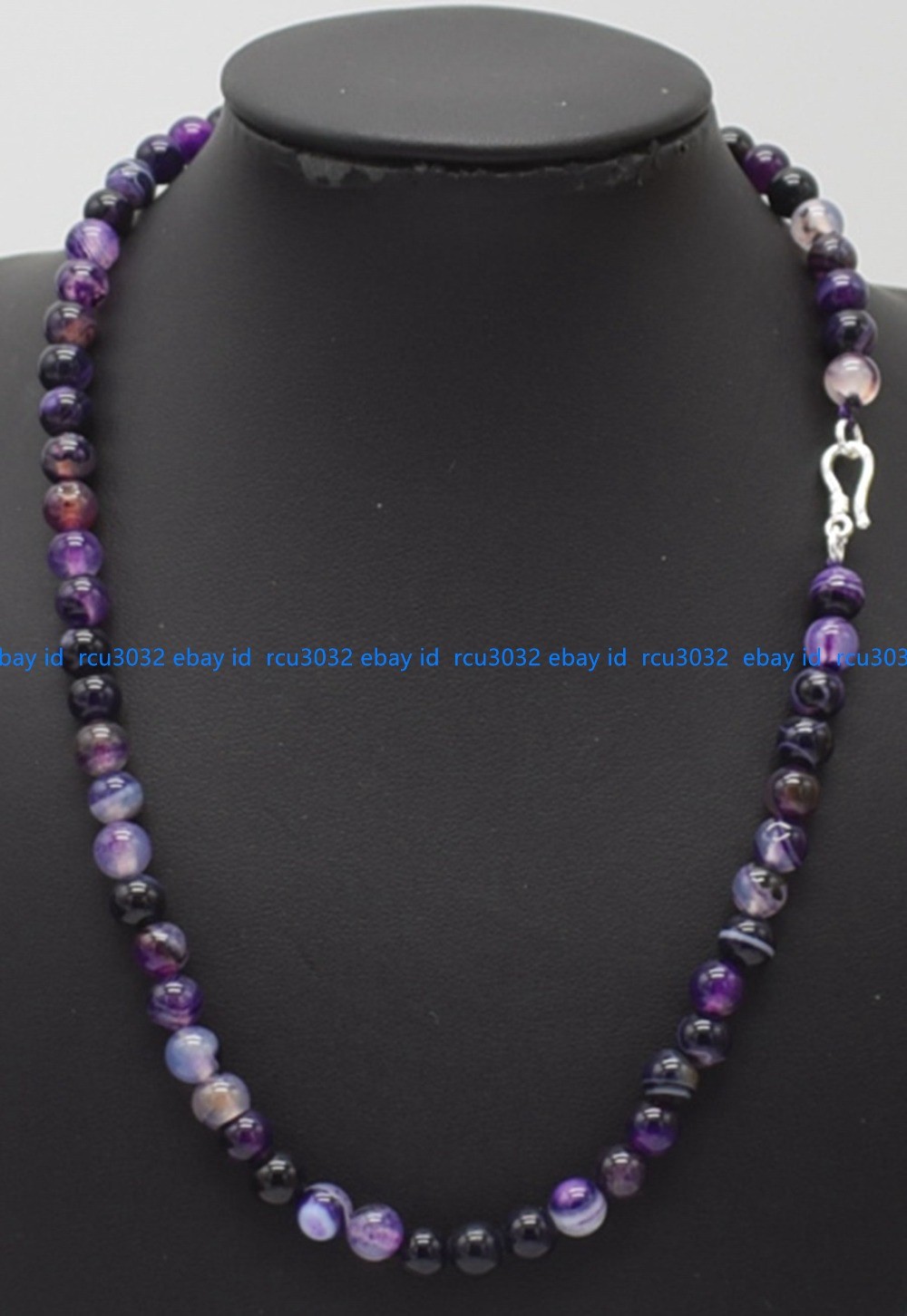 New 6mm Natural Purple Striped Agate Gemstone Round Bead Necklace 16-36 Inches