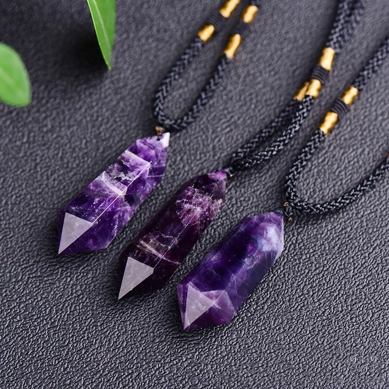 Amethyst Crystal Hexagonal Point Pendant Healing Chakra Women Men Necklace Gifts