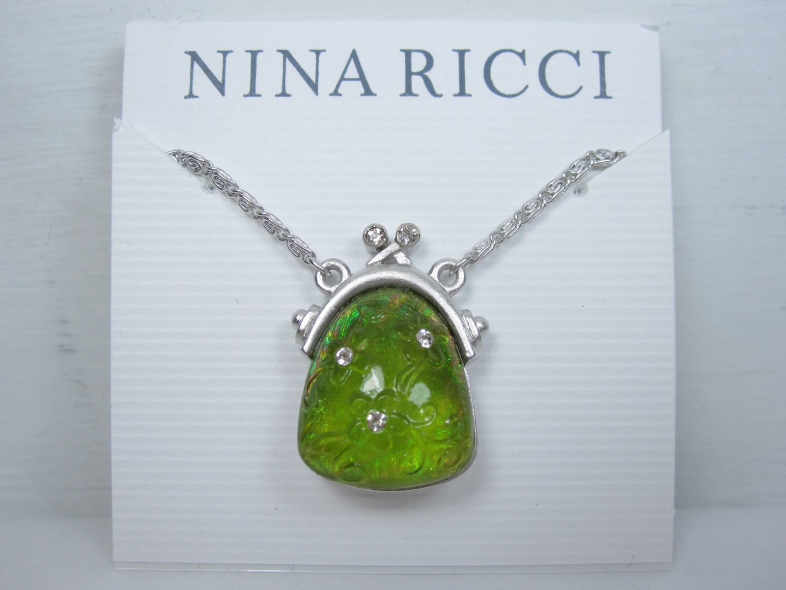 Nina Ricci Rhodium Plated Pendant with Swarovski Crystals & Enamel – 24″ – 8685