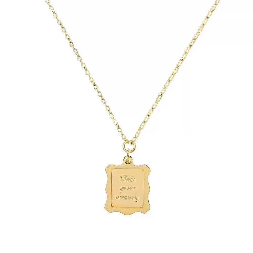 Woman Fashion 18K Gold Plated Stainless Steel Memory Stamp Charm Necklace