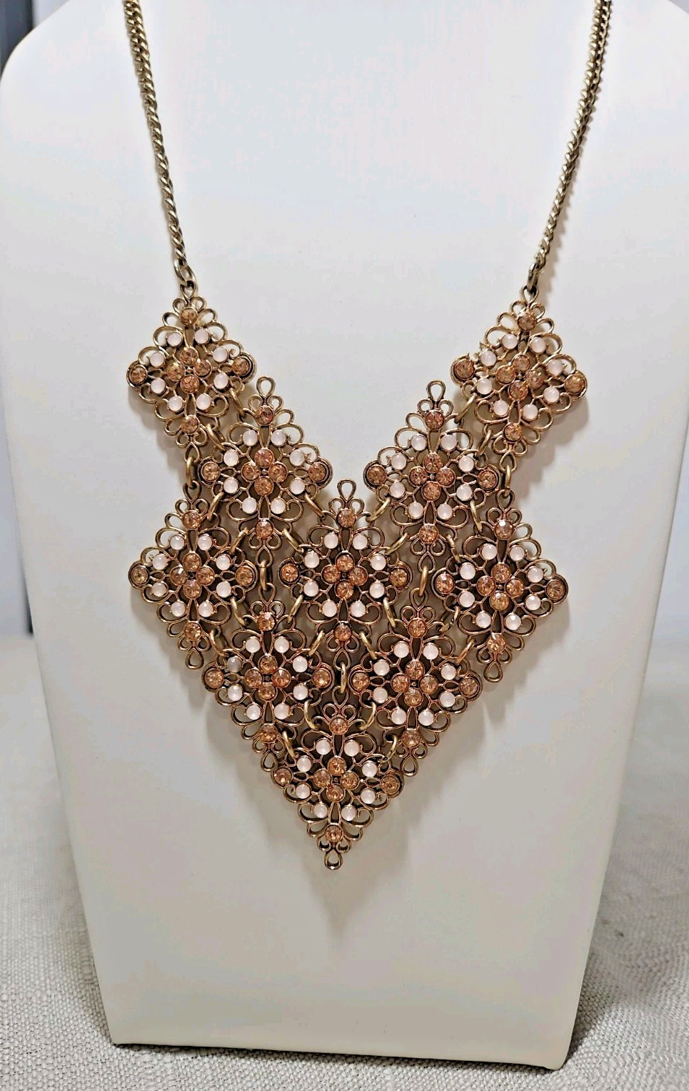 Light Pink And Gold Statement Bib Necklace Gold Tone Princess