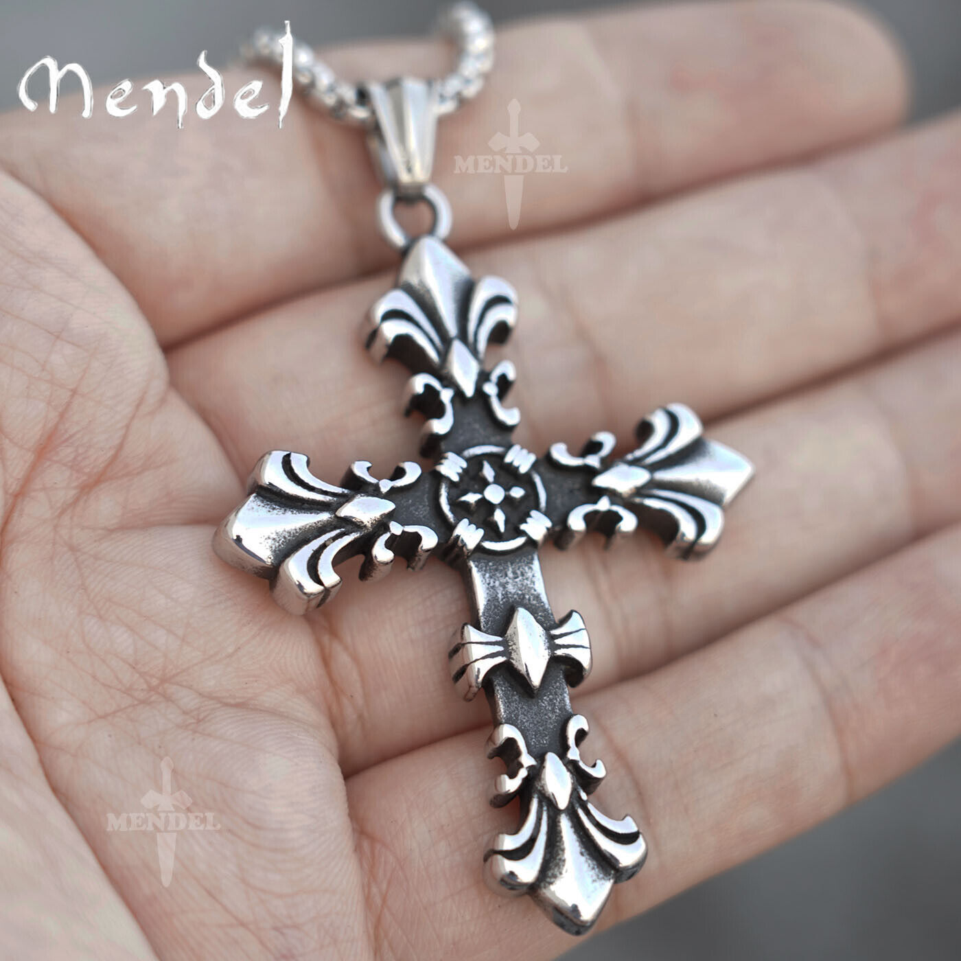 MENDEL Cool Boys Mens Stainless Steel Cross Pendant Necklace For Men Women Chain