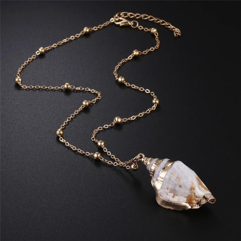 Conch Shell Pendant Necklace Gold Sea Nautical Mermaid Beach Boho Jewelry
