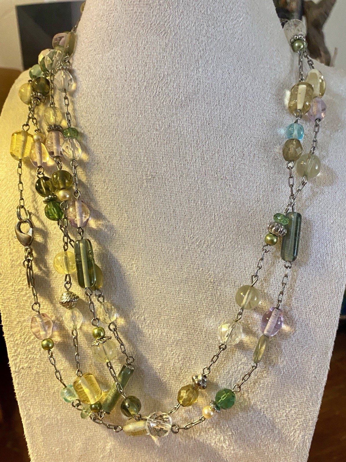 Lia Sophia 58.5” Extra Long Beaded Necklace Glass Mix Rope Opera Boho Pastels