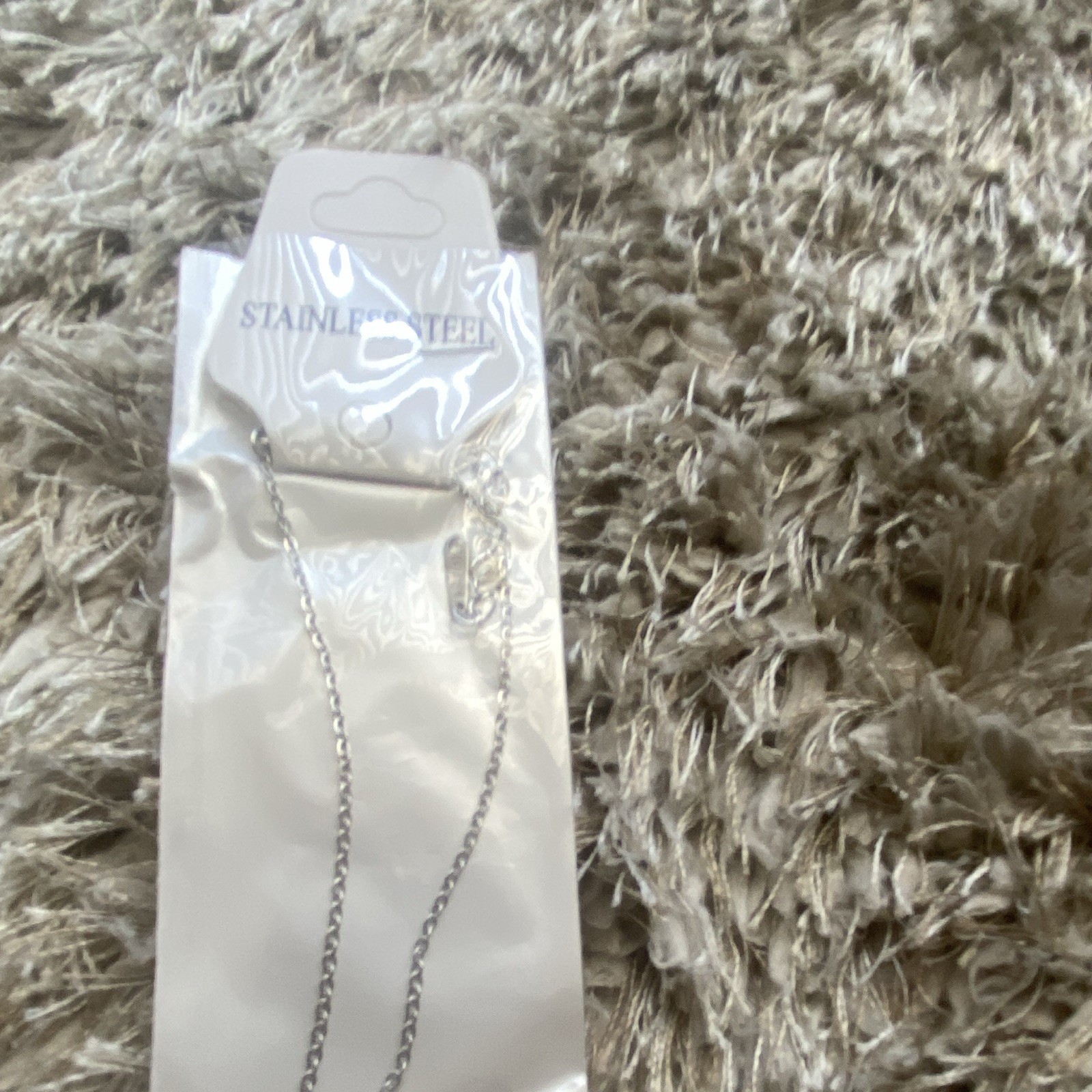 Stainless Steel Teddy Bear Charm Pendant Necklace White Crystal Cable Chain