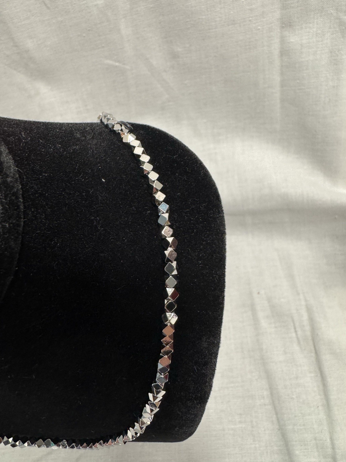 White gold plated brass moon cut Bead Ball Chain Necklace Hook Closure