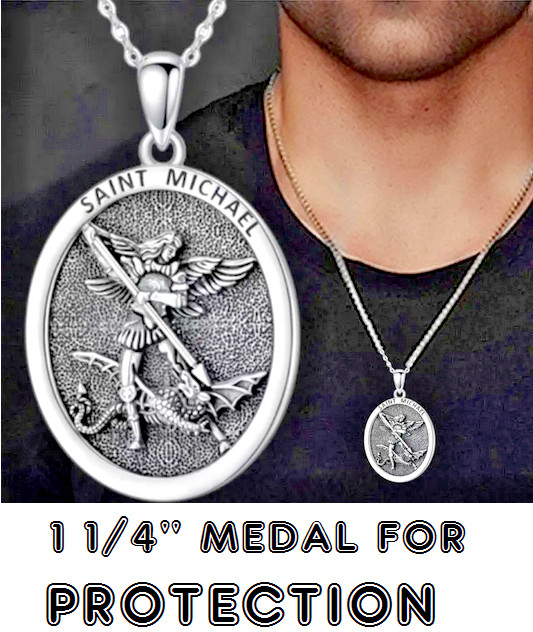 ARCHANGEL ANGEL ST MICHAEL PROTECT Pendant 28″ 925 Sterling Silver Necklace Men