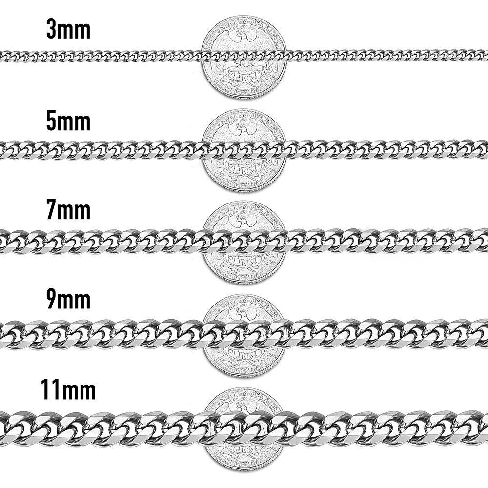 16-36″ Stainless Steel Silver Curb Cuban Chain Necklace Bracelet 3/5/7/9/11/13mm