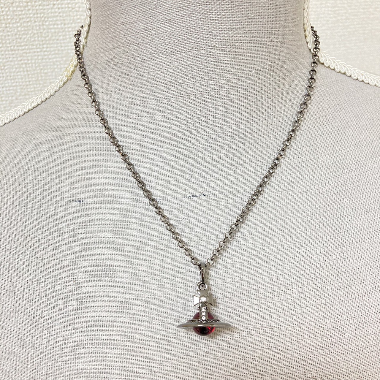 Vivienne Westwood Necklace Tiny Orb Gunmetal Wine Red w/Pouch NO BOX