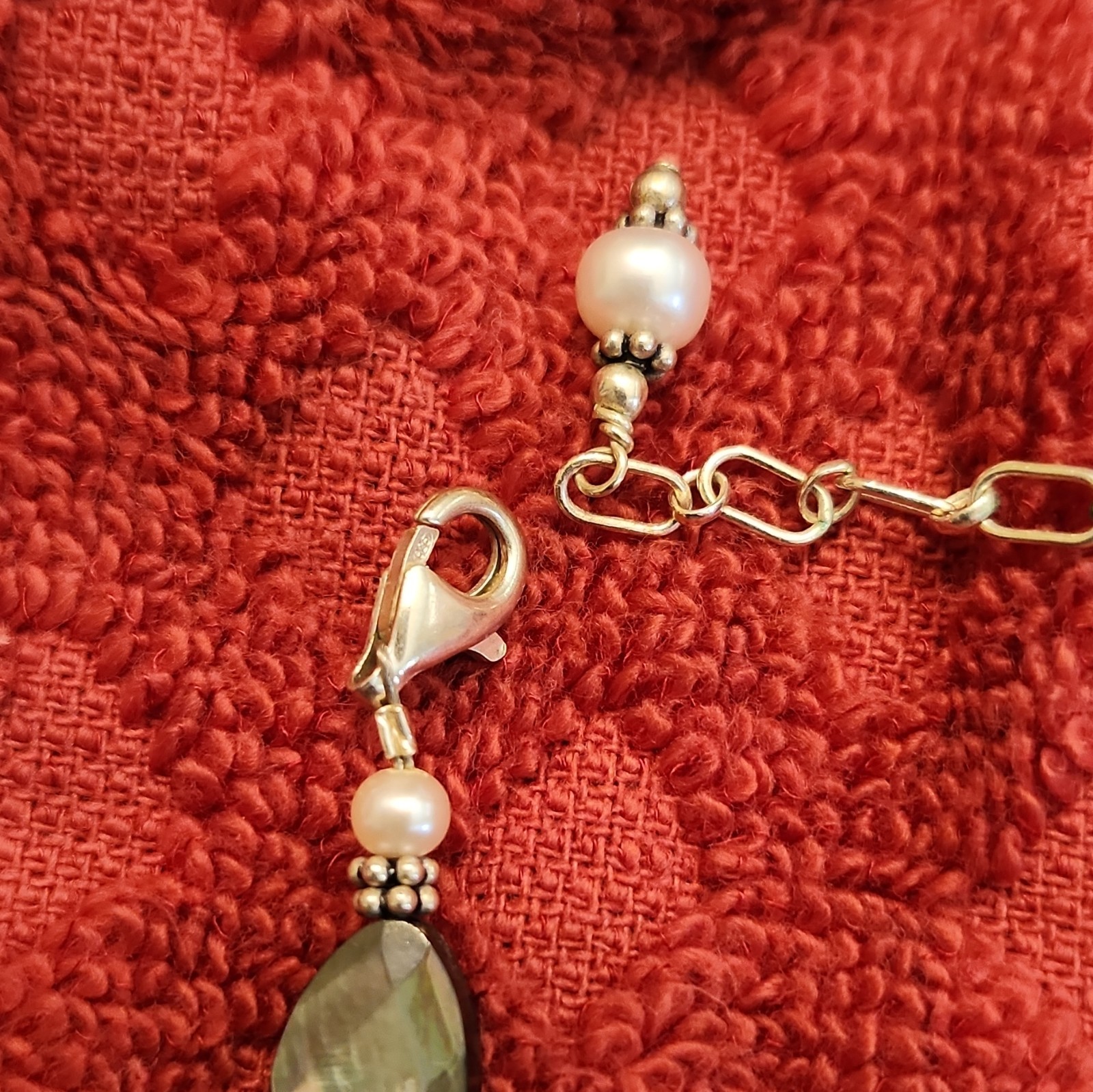 925 Sterling/Gray/White Faux Pearl Teardrop Drop Pendant 16in and bracelet set