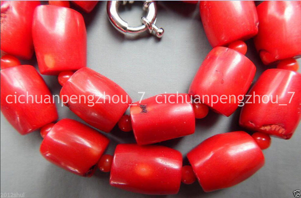 Vintage Estate Chunky Big 13-15MM Red Coral Barrel Bead Necklace 18”