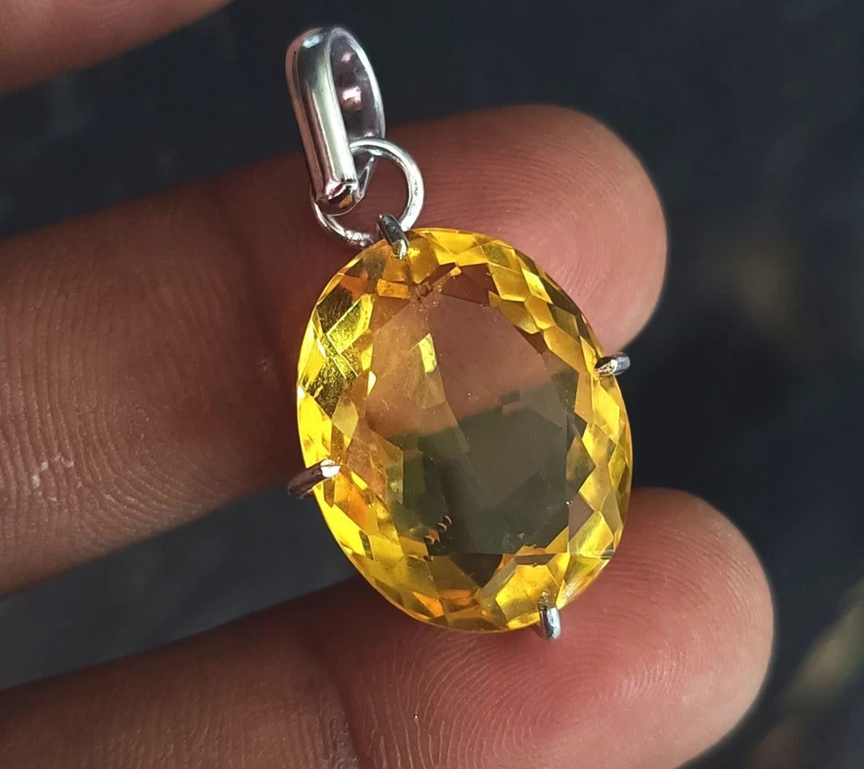30.85 Ct Oval Cut Natural Citrine Sterling Sliver Pendant – Trending Gemstone