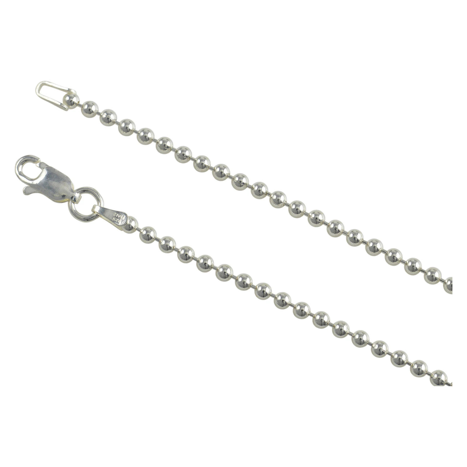 Sterling Silver Round Bead Ball 2.2mm Necklace Chain Dog Tag .925 Jewelry